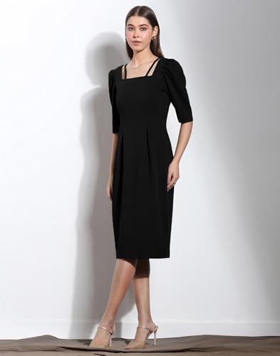 Image of Selvia Brown Puff Sleeve Square Neck Bodycon Dress