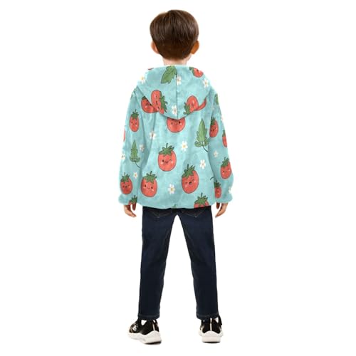 Tomato Leaf Flower Pattern Toddler Fleece Jacket Girl Boys Hooded Fleece Jacket Coat Warm Outwear Zip-up 3-10T4