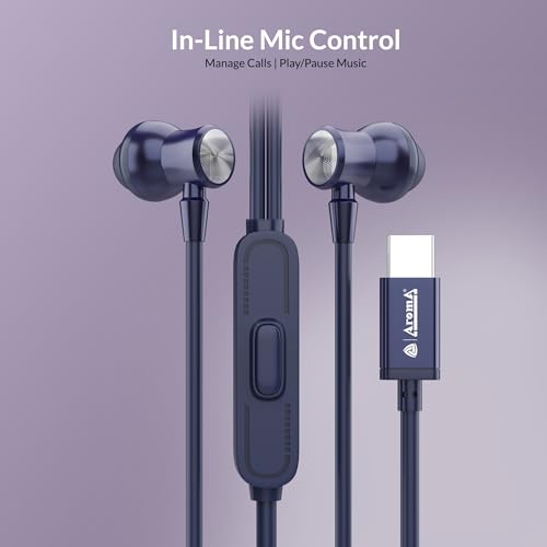 Image of AROMA HF1007 Type C Wired Earphone with HD Quality in-Line Mic,12mm Driver Hi-Res Wired