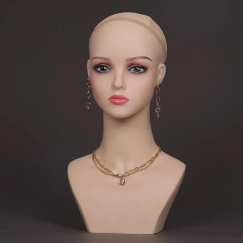 Cabeza de maniquí de maquillaje rosa con base estable para colocar pelucas 4