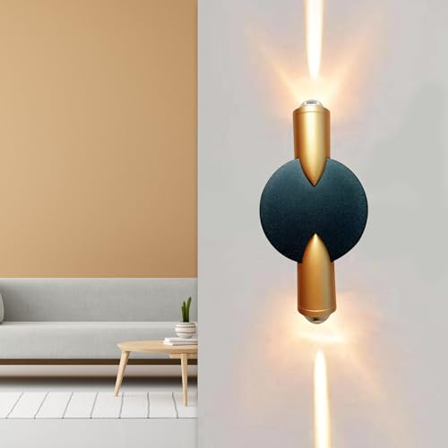 Image of GIGAWATTS 2W Wall Light BIS Approved 2 Way COB LED Exterior Indoor Mount Fixture Black Gold Up Down Sconce Lamp for Home Balcony Living Room Bedroom Decor (1Pc, Warm White)