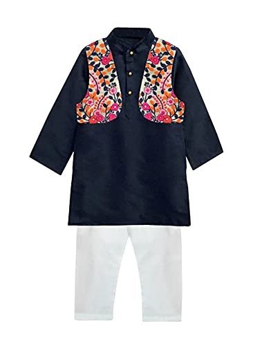 Image of A.T.U.N. All Things Uber Nice) Polyester All Things Uber Nice Boy's Regular Kurta Pyjama Jacket Set