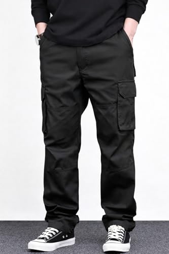 Image of MiraMichi Men's Relaxed Fit Solid Pattern Cotton Cargo Pant with 6 Pocket Button Down Closure Type and Standard Length | Six Pockets Cargos Pant's |Bonkers Joggers for Men