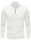 TACVASEN Sweaters for Men 1/4 Zip Cotton Pullover Sweaters Casual Long Sleeve Quarter Zip Up Sweatshirts White, M