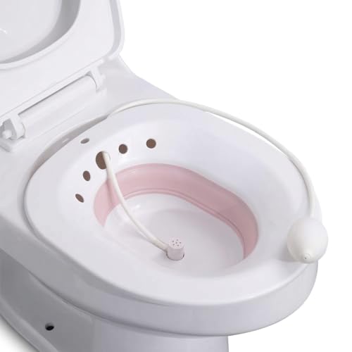Image of INTERIA Sitz Bath Tub for Toilet Seat with Pump Flusher - Postpartum Care, Hemorrhoids, Piles Relief Portable & Foldable Tub for Adult