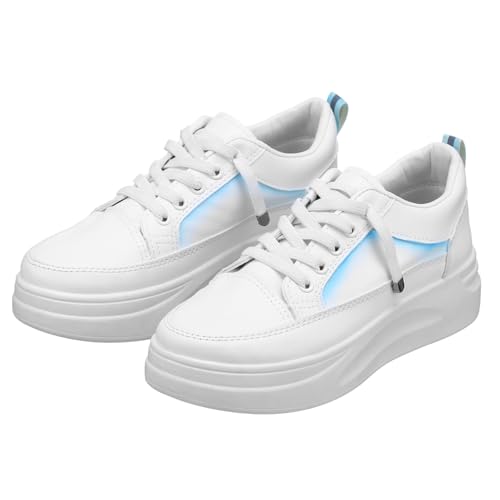 Yardenfun 1 Par De Zapatillas De Deporte con Aumento De Altura Zapatillas De Lona ​​ De Moda Planas Blancas para Mujer Cómodas