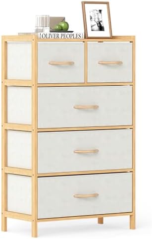 loko bamboo dresser with 5 drawers natural finish front view
