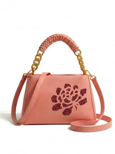 Image of LIKE STYLE Women's PU Sling Bag with Gold Glitter Floral Print | Dual Compartment Crossbody & Shoulder Bag with Braided Handle | Stylish Zip Closure Handbag for Office & Daily Use | Durable Material
