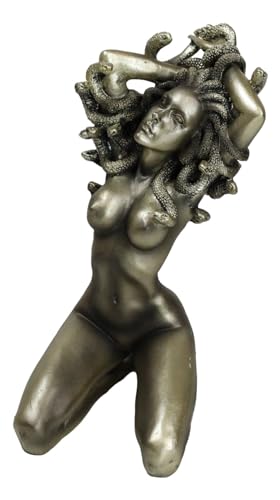 Ebros Greek Mythology Kneeling Nude Goddess Medusa with Snake Hair Statue 6" Tall Temptation Seduction of The Demonic Gorgon Deity Medusa Gorgonic Sisters Figurine