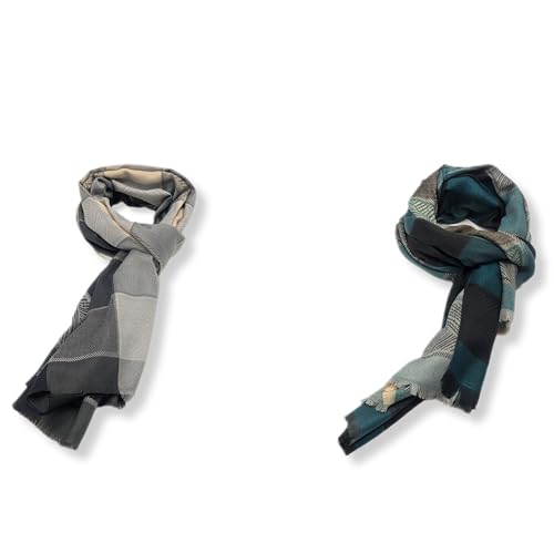 Bufanda para hombre gris-verde de tamaño grande estilo Coppia di Sciarpe