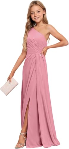 Junior Bridesmaid Dresses for Wedding Chiffon One Shoulder Flower Girl Dress Long Party Pageant Gowns