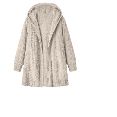 Fleece Jacket Women Fall Jackets for Women Fuzzy Hooded Long Sleeve Coat Cable Knit Cardigan Soft Loose Fleece Versatile Casual Solid Beige L