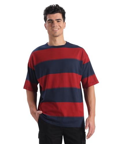 Image of Jockey UM24 Men Super Combed Cotton Rich Striped Oversized Tshirt
