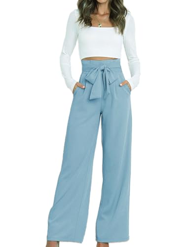 Pantalon large femme léger et confortable à taille haute élastique