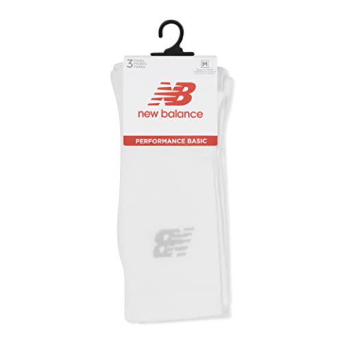 New Balance Unisex 3 Pack Crew Socks, White, M UK