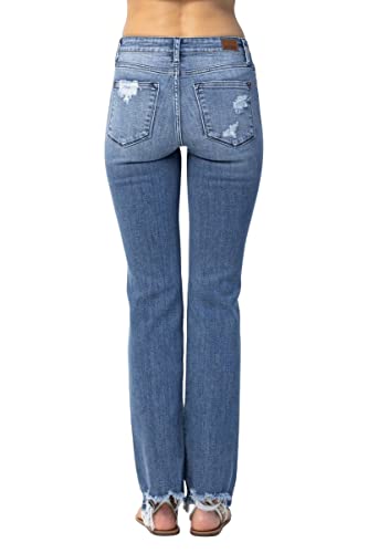 Judy Blue Women's Mid Rise Destroyed Straight Fit Jeans4
