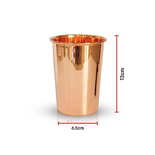 Image of Kuber Industries Copper Drinking Serving Water Glasses Serveware Glass Tumbler (2 Pcs,Height-9 cm, Dia- 6 cm, 300 ml Each)