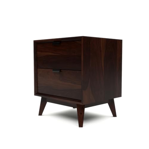 Image of Sheesham Wooden Bedside End Table Wooden NightStand Side Table for Living Room, Home | Solid Wood Bed Side End Table for Bedroom Lamp Table- in Walnut Finish