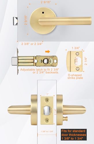 Goldenwarm 3 Pack Gold Door Handle, Interior Door Handle, Brushed Gold Privacy Door Handle, Satin Brass Door Lever For Bedroom And Bathroom With Lock thumb #5