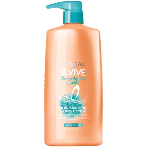 L’Oréal Paris Elvive Dream Lengths Curls Moisture Seal Conditioner, Paraben-Free with Hyaluronic Acid and Castor Oil. Best for wavy hair to curly hair, 28 fl oz