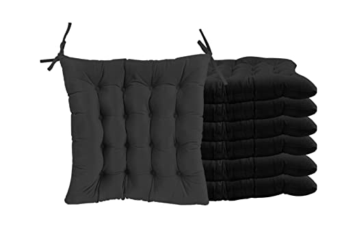 yibo Pack 2/4/6 Cojines para sillas , 50X50CM Relleno de Algodón por Dentro , Color Liso, Correas de Sujeción , ​Ideal para la Decoración de Jardín Cuarto Fabricado en España (50X50, Negro, 6) Cover