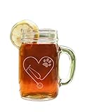 Vicious Vinyl Shack Stethoscope Heart with PAW Cutout Etched Glass Mason Jar Mug with Handle