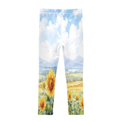 Toddler Girls Leggings Printed Yoga Pants Leggings White Sky Sunflower for Kids2