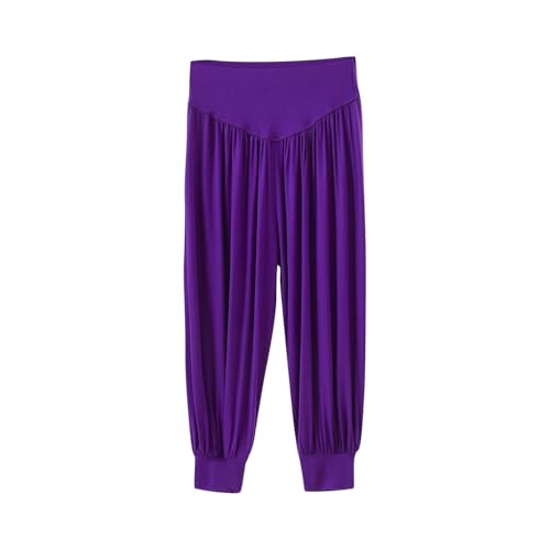 Women's Capri Yoga Pants Modal Soft Comfy Lounge Cropped Trousers Summer Elastic High Waist Baggy Casual Capris Purple