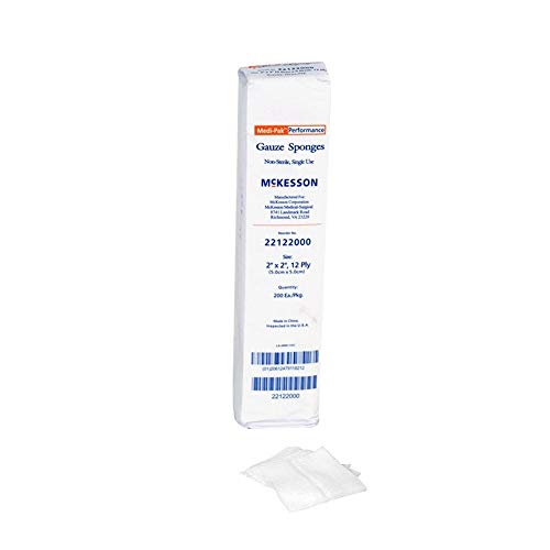 McKesson 22122000 Medi-Pak Performance Gauze Sponge, No estéril, 12 Capas, 2 pulgadas de ancho, 2 pulgadas de largo (Paquete de 8000)