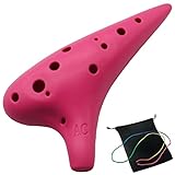 Aestivate Pink 12-Hole Ocarina Alto C - Easy to Learn, Durable Plastic Ocarina with Protective Bag and Neck-Strap