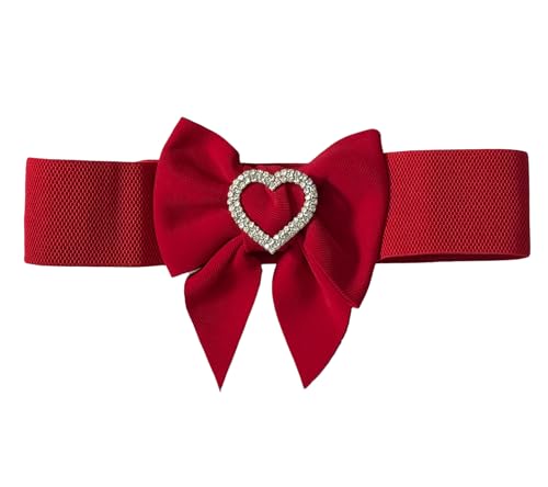 Women's Heart-Shaped Rhinestone Belt, Elastic Stretch Waist Belt, Wide Bow Design for Dress and Jeans