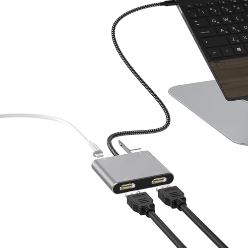 USB C to Dual HDTV Adapter, Grey 19.7in Braided Cable with 4K@60Hz with 100W PD, USB-A, Support C to 2 HD Splitter Extended Display for Type C Devices (MacOS only Mirrors Same Screen)