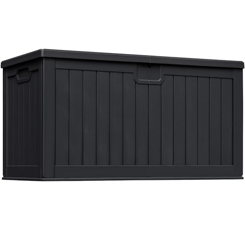 Image of Greesum 230 Gallon HDPE Outdoor Storage Box with Removable Dividers, Weatherproof Oversized Deck Box for Patio, Garage, Garden, Black