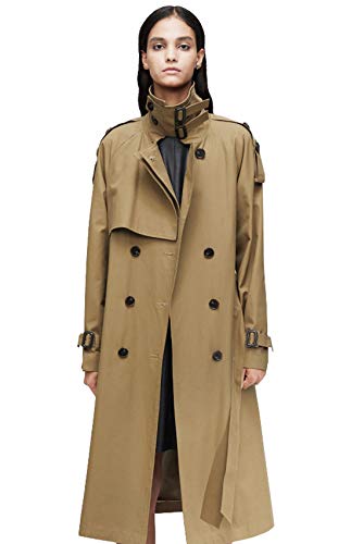 CHARTOU Women's Military Stylish Double Breasted Regular Belted Long Trench Duster Coat Vents (X-Small, Brown)