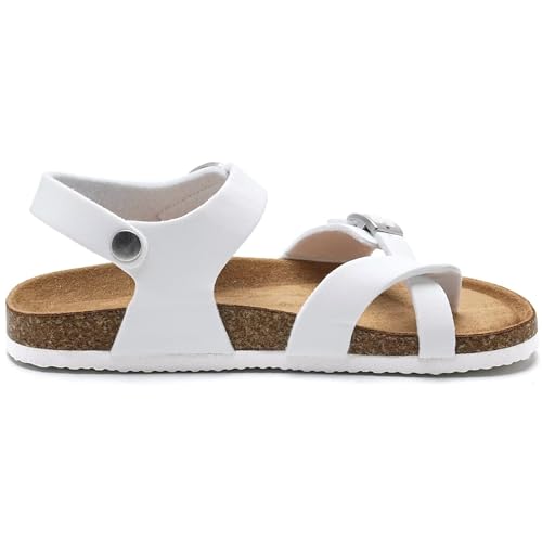 Image of Torotto Girls Boys Sandals with Cork Footbed Adjustable Buckle Summer Slides Flip Flops Open Toes Flat for Kids Toddler
