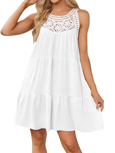 Genfien Vestidos Casuales Mujer Sin Mangas Vestidos Boho Ahuecado A-Line Vestidos de Playa con Bolsillos