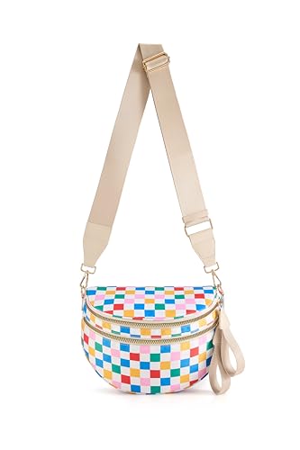 Image of FEIBOON Spacious Checkered Nylon Crossbody Bag Bum Bag Handbags Wallets for Women