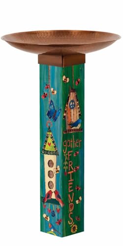 Studio M Art Pole Bird Bath, PVC Weather Resistant Pole with Copper Bowl 31.5 Inches Tall Outdoor Decoration for Gardens, Patios, Yards, Landscaping and Birding Accessories, Gather Friends