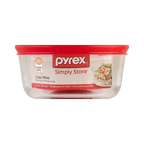 World Kitchen Pyrex 2-Cup Food Storage Round with Red Lid Clear