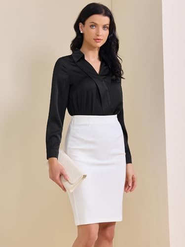 Allegra K Women's Satin Work Blouse Collar V Neck Long Sleeve Office Dressy Shirt2