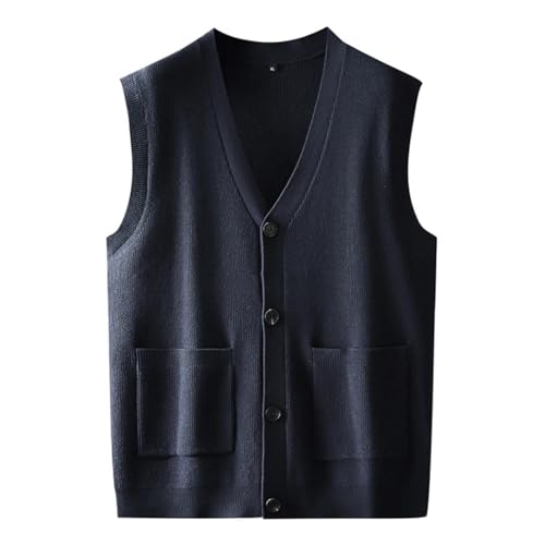 Men's Large Size Casual Loose Sweater V-Neck Single-Breasted Sleeveless Vest4
