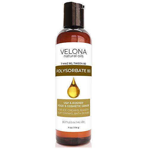 100% POLYSORBATE 80 by Velona | Solubilizer, Food & Cosmetic Grade | All Natural for Cooking, Skin Care and Bath Bombs| Size: 4 oz