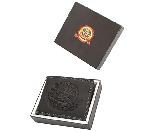 Mexican Coat of Arms Bifold Genuine Leather Black Men's Wallet, Escudo De Armas Cartera2