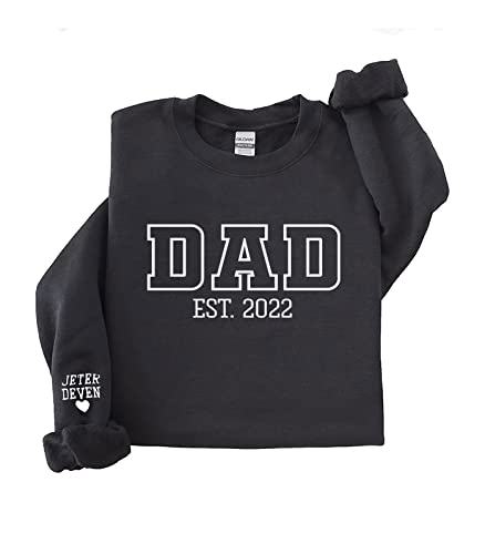 NAZENTI Personalized EST Dad Embroidered Crewneck Sweatshirt, Dad Embroidered Sweatshirt, Gift for Papa