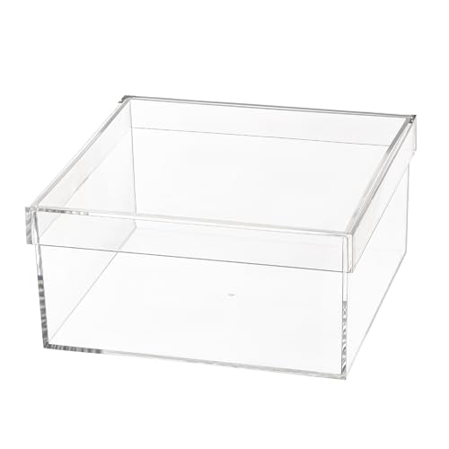 Hammont Rectangle Clear Acrylic Storage Box with Fitted Lid – 7.8″ × 7.8″ × 3.8″ Durable Organizer Bin for Bathroom, Makeup, Jewelry, Crafts & Pantry – 1 Pack