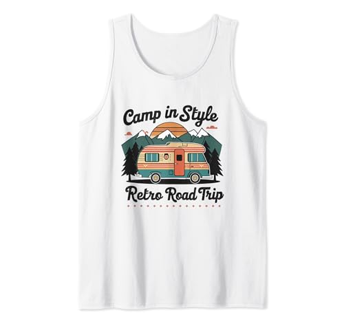 Retro Camper Van Adventure | Campamento con estilo | Vintage de los años 70 Camiseta sin Mangas