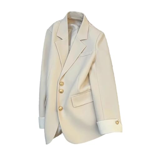 Blazer manches longues femme veste tailleur haut de gamme col cranté beige M