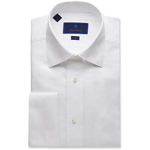 David Donahue Men's Trim Fit 100% Cotton French Cuff Formal Dress Shirt, White, 16.5 x 34/35 Cover