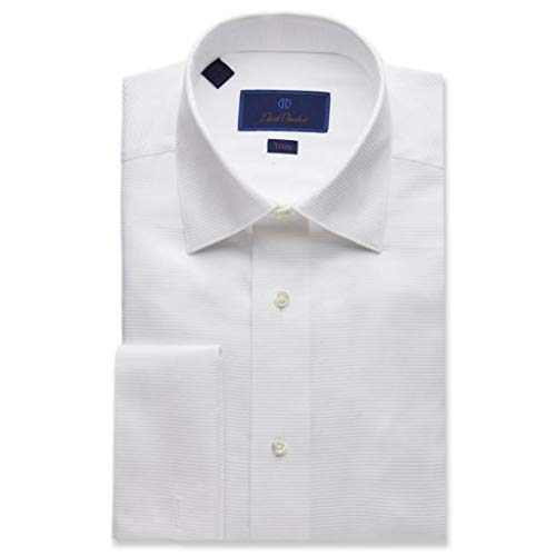 David Donahue Horizontal Rib Trim Fit Tuxedo Dress Shirt - Size 18.5, 34/35 White