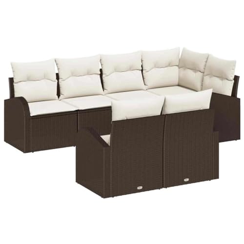 vidaXL Ensemble de canapé de Jardin 7 pcs Marron et Blanc Poly rotin, Canapé modulable Moderne pour Jardin et terrasse, mobilier extérieur résistant aux...